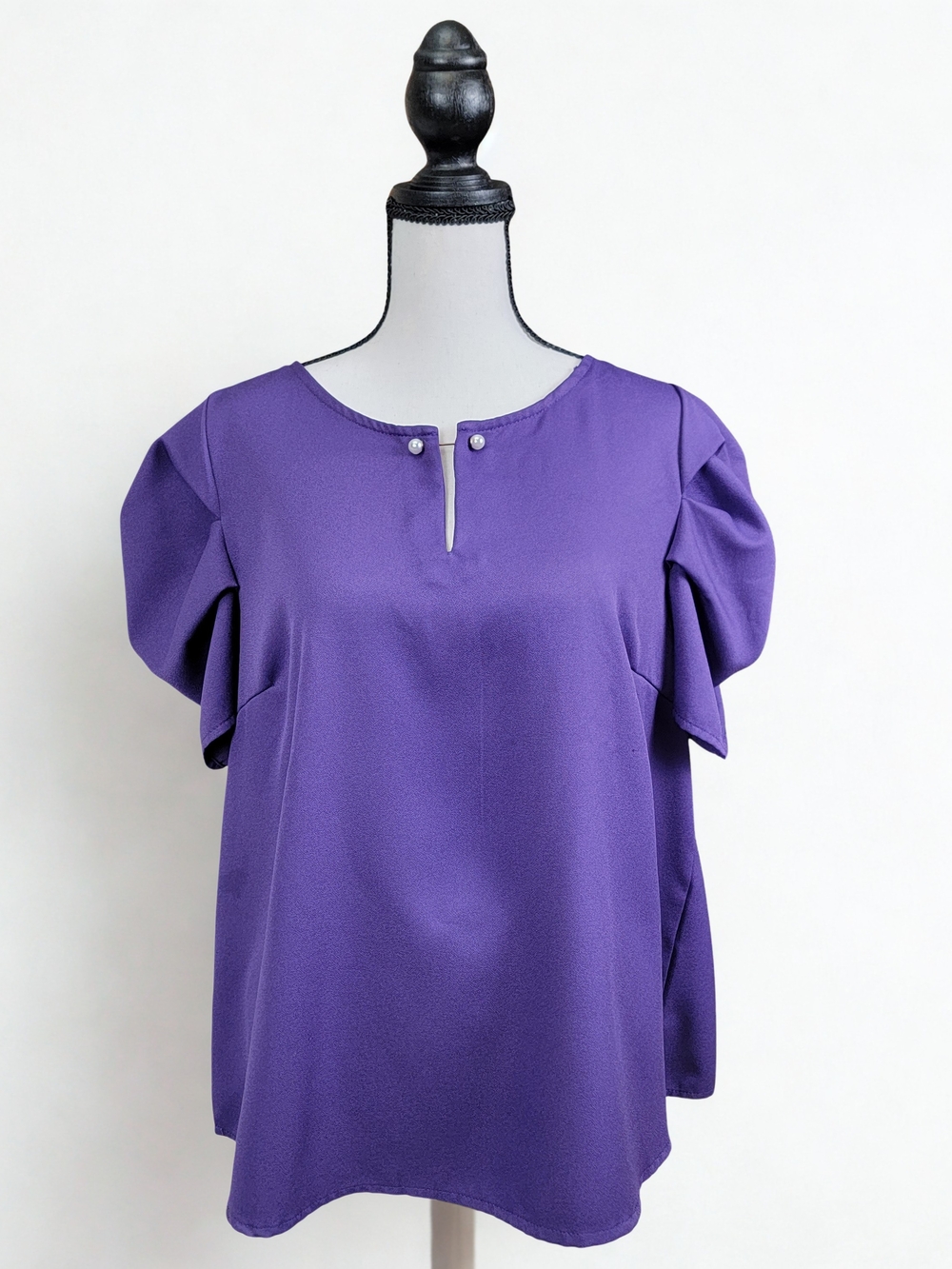 Purple Short Sleeve Puff-Sleeve Blouse Business Casual